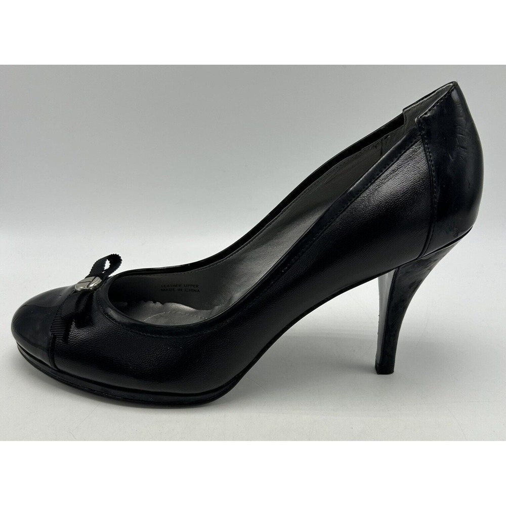 Tahari Heels Womens 9.5 M Black Stiletto Collin Round Bow Slip On Event Party